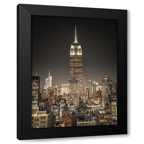 Empire State Building with New York City Manhattan skyline with skyscrapers, FTBR-1897 Black Modern Wood Framed Art Print with Double Matting by Frank, Assaf