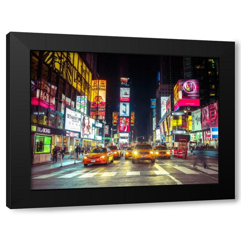 Times square and Broadway at night - New York City Black Modern Wood Framed Art Print with Double Matting by Frank, Assaf
