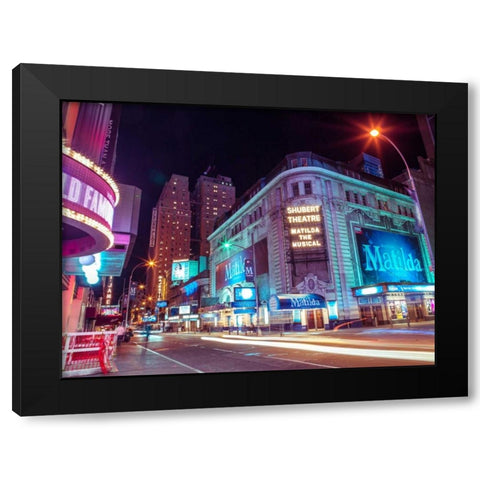 Times square and Broadway at night - New York City Black Modern Wood Framed Art Print with Double Matting by Frank, Assaf