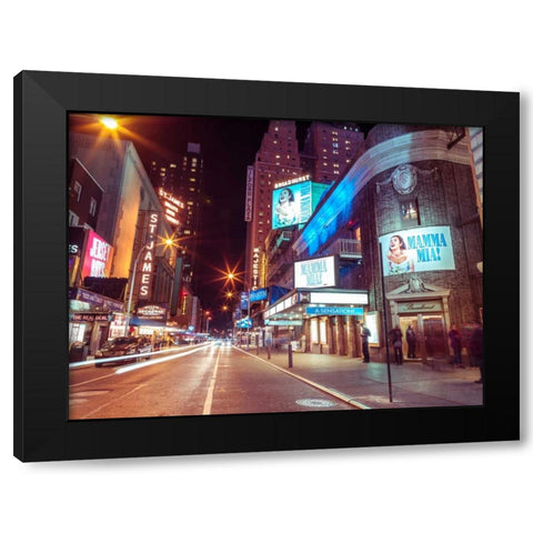 Times square and Broadway at night - New York City Black Modern Wood Framed Art Print with Double Matting by Frank, Assaf
