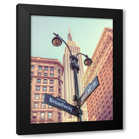 Street lamp and street signs with Empire State building in background - New York Black Modern Wood Framed Art Print with Double Matting by Frank, Assaf