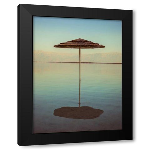 Parasol on beach of Dead Sea, Israel Black Modern Wood Framed Art Print with Double Matting by Frank, Assaf