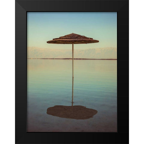 Parasol on beach of Dead Sea, Israel Black Modern Wood Framed Art Print by Frank, Assaf