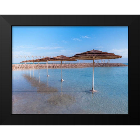 Parasol on Dead sea, Israel Black Modern Wood Framed Art Print by Frank, Assaf