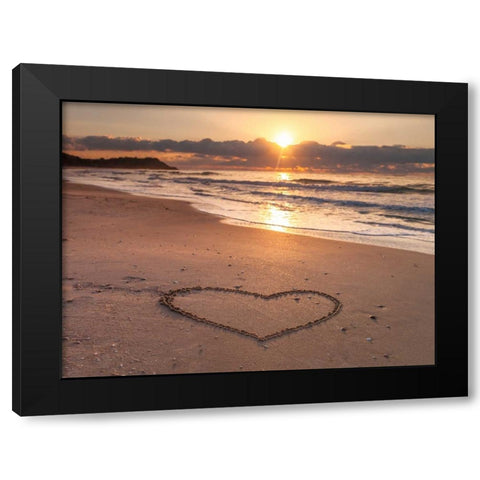 Heart shape drawn on sand at the beach Black Modern Wood Framed Art Print with Double Matting by Frank, Assaf