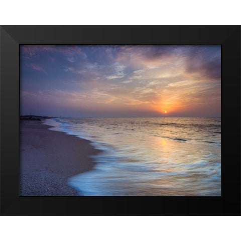 Evening view of beautiful beach in Israel Black Modern Wood Framed Art Print by Frank, Assaf