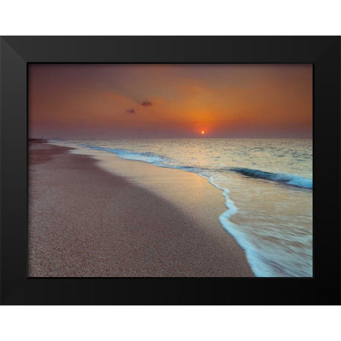 Tranquil beach at dusk Black Modern Wood Framed Art Print by Frank, Assaf