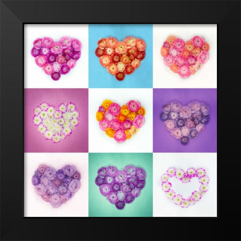 Heart made of flowers Black Modern Wood Framed Art Print by Frank, Assaf