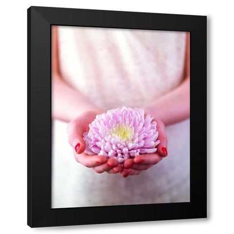 Female hands holding a flower Black Modern Wood Framed Art Print by Frank, Assaf