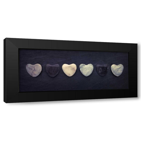 Heart shaped stones in a row Black Modern Wood Framed Art Print by Frank, Assaf