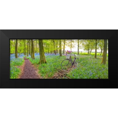 Bicycle in spring forest with bunch of flowers Black Modern Wood Framed Art Print by Frank, Assaf