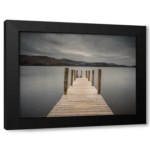 Jetty on tranquil lake Black Modern Wood Framed Art Print by Frank, Assaf