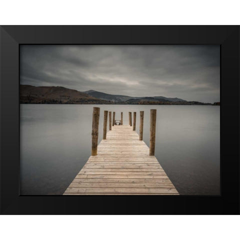 Jetty on tranquil lake Black Modern Wood Framed Art Print by Frank, Assaf