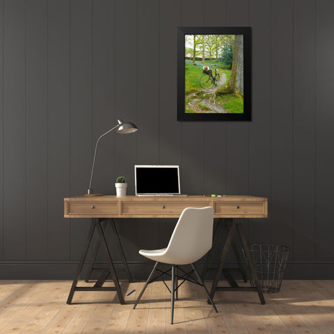 Bicycle in spring forest Black Modern Wood Framed Art Print by Frank, Assaf