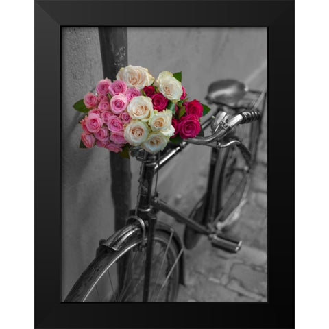 Bunch of Roses on bicycle, Paris, France Black Modern Wood Framed Art Print by Frank, Assaf
