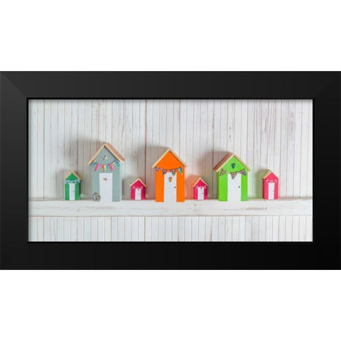 Hearts hanging on wooden background Black Modern Wood Framed Art Print by Frank, Assaf