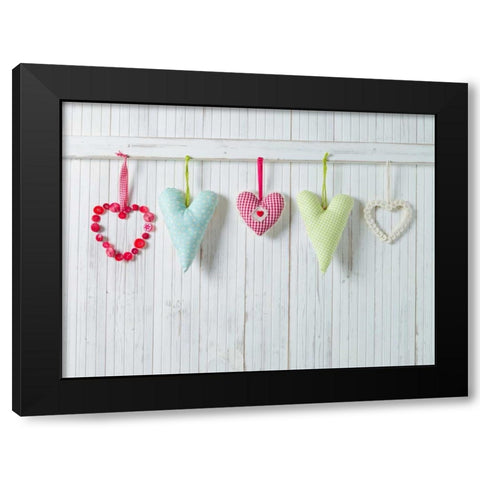 Hearts hanging on wooden background Black Modern Wood Framed Art Print with Double Matting by Frank, Assaf