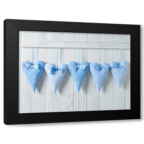 Small beach huts on wooden background Black Modern Wood Framed Art Print with Double Matting by Frank, Assaf