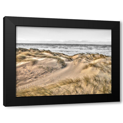 Tranquil beach with grass, Blackpool, UK Black Modern Wood Framed Art Print with Double Matting by Frank, Assaf