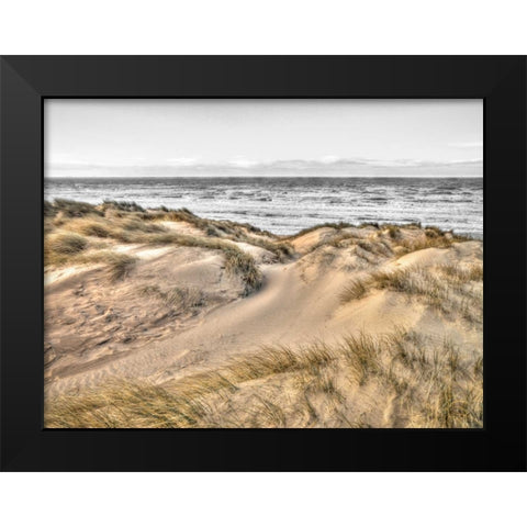 Tranquil beach with grass, Blackpool, UK Black Modern Wood Framed Art Print by Frank, Assaf