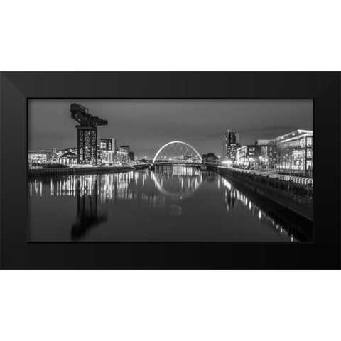 View along the river Clyde at night, Glasgow, FTBR-1807 Black Modern Wood Framed Art Print by Frank, Assaf