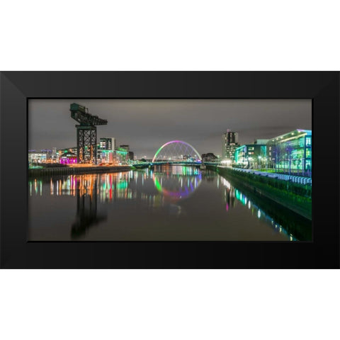 View along the river Clyde at night, Glasgow Black Modern Wood Framed Art Print by Frank, Assaf