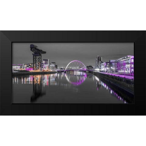 View along the river Clyde at night, Glasgow Black Modern Wood Framed Art Print by Frank, Assaf