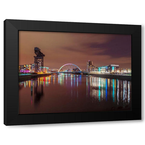 View along the river Clyde at night-Glasgow Black Modern Wood Framed Art Print with Double Matting by Frank, Assaf