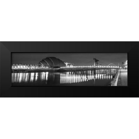 View along the river Clyde at night, Glasgow, FTBR-1808 Black Modern Wood Framed Art Print by Frank, Assaf