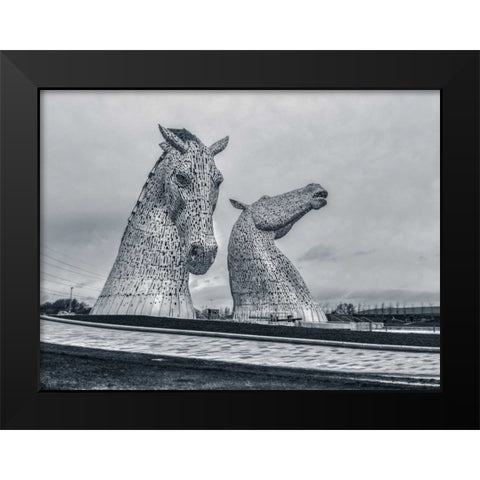 The kelpies horse statue at the Helix park in Falkirk , Scotland Black Modern Wood Framed Art Print by Frank, Assaf