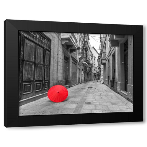 Red umbrella on narrow street of Birgu, malta Black Modern Wood Framed Art Print with Double Matting by Frank, Assaf