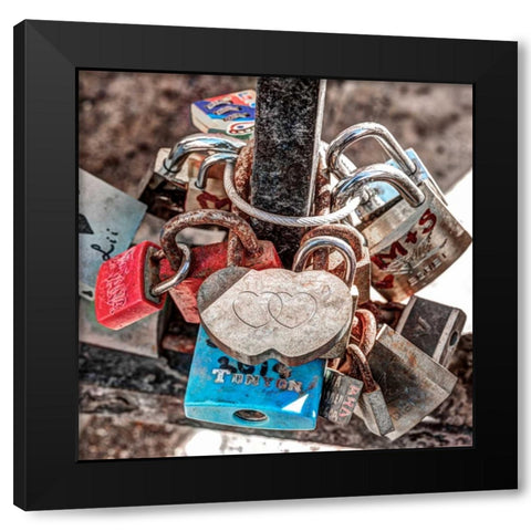 Love padlocks on bridge railing, St Julians, Malta Black Modern Wood Framed Art Print with Double Matting by Frank, Assaf