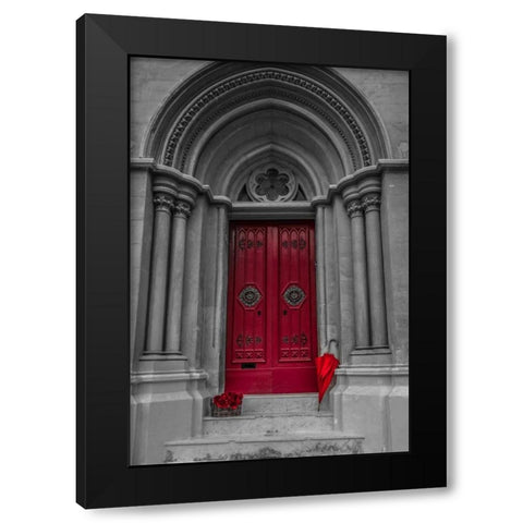Bunch of roses with umbrella at door of a building in Mdina, Malta Black Modern Wood Framed Art Print with Double Matting by Frank, Assaf