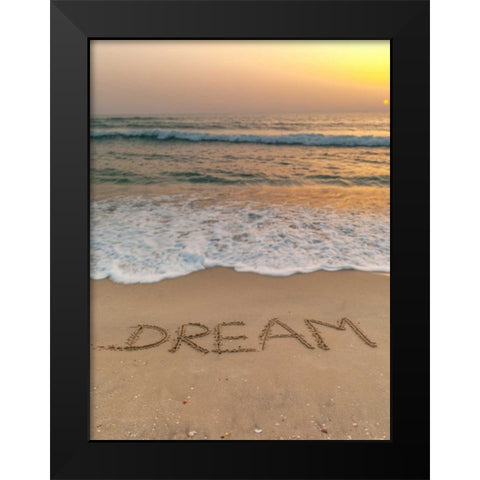 Sand writing - Word Dream written on beach Black Modern Wood Framed Art Print by Frank, Assaf