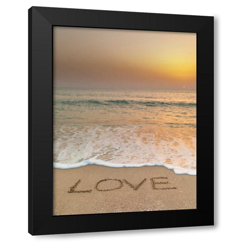 Sand writing - Word Love written on beach Black Modern Wood Framed Art Print with Double Matting by Frank, Assaf