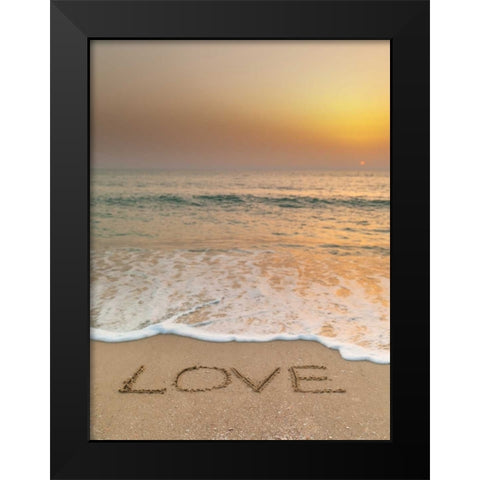 Sand writing - Word Love written on beach Black Modern Wood Framed Art Print by Frank, Assaf