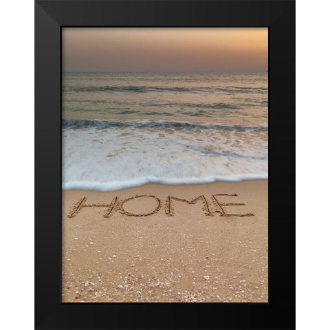 Sand writing - Word Home written on beach Black Modern Wood Framed Art Print by Frank, Assaf