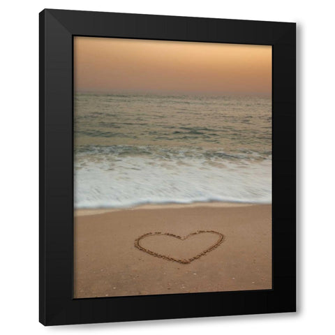Sand writing - Heart shape drawn on beach Black Modern Wood Framed Art Print with Double Matting by Frank, Assaf