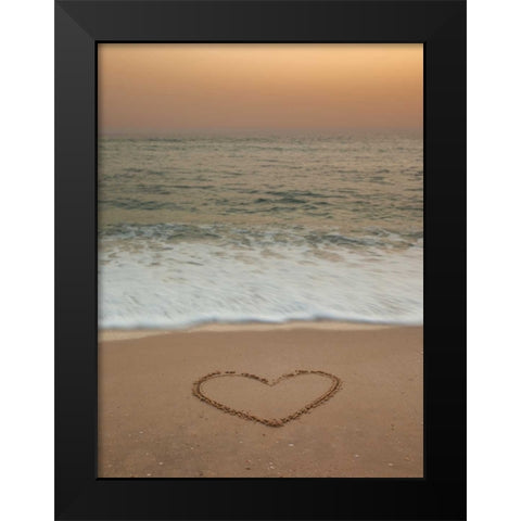 Sand writing - Heart shape drawn on beach Black Modern Wood Framed Art Print by Frank, Assaf