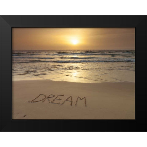 Sand writing - Word Dream written on beach Black Modern Wood Framed Art Print by Frank, Assaf