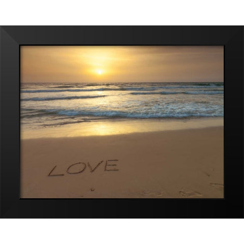 Sand writing - Word Love written on beach Black Modern Wood Framed Art Print by Frank, Assaf