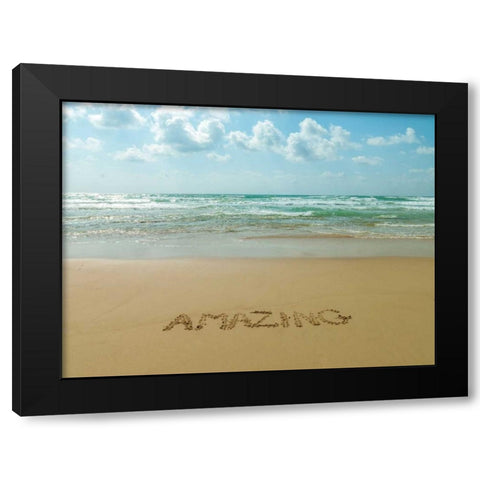 Word Amazing written in sand on the beach Black Modern Wood Framed Art Print with Double Matting by Frank, Assaf