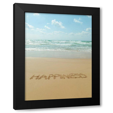 Word Happiness written in sand on the beach Black Modern Wood Framed Art Print with Double Matting by Frank, Assaf