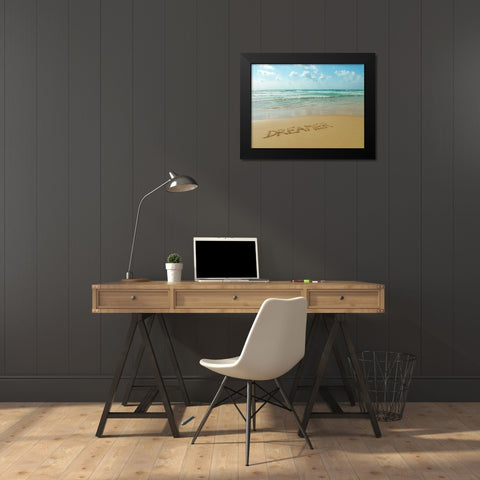 Word Dreamer written in sand on the beach Black Modern Wood Framed Art Print by Frank, Assaf