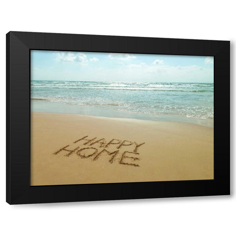 Happy Home written in sand on the beach Black Modern Wood Framed Art Print by Frank, Assaf