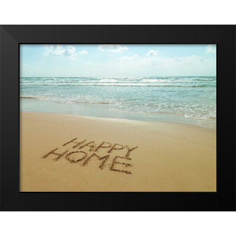 Happy Home written in sand on the beach Black Modern Wood Framed Art Print by Frank, Assaf