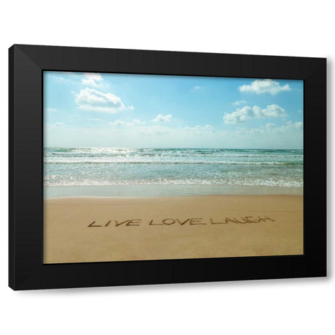 Live Love Laugh written in sand - Beach writing Black Modern Wood Framed Art Print by Frank, Assaf