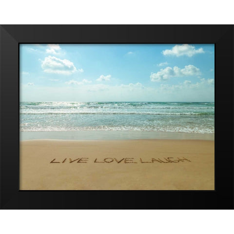Live Love Laugh written in sand - Beach writing Black Modern Wood Framed Art Print by Frank, Assaf