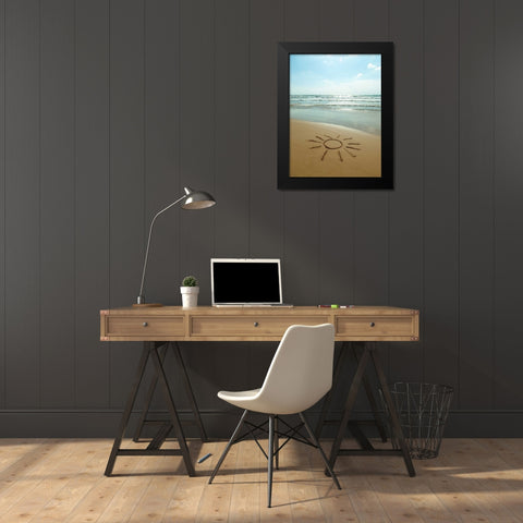 Sun drawn on the beach Black Modern Wood Framed Art Print by Frank, Assaf
