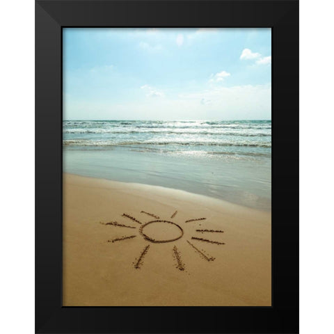 Sun drawn on the beach Black Modern Wood Framed Art Print by Frank, Assaf